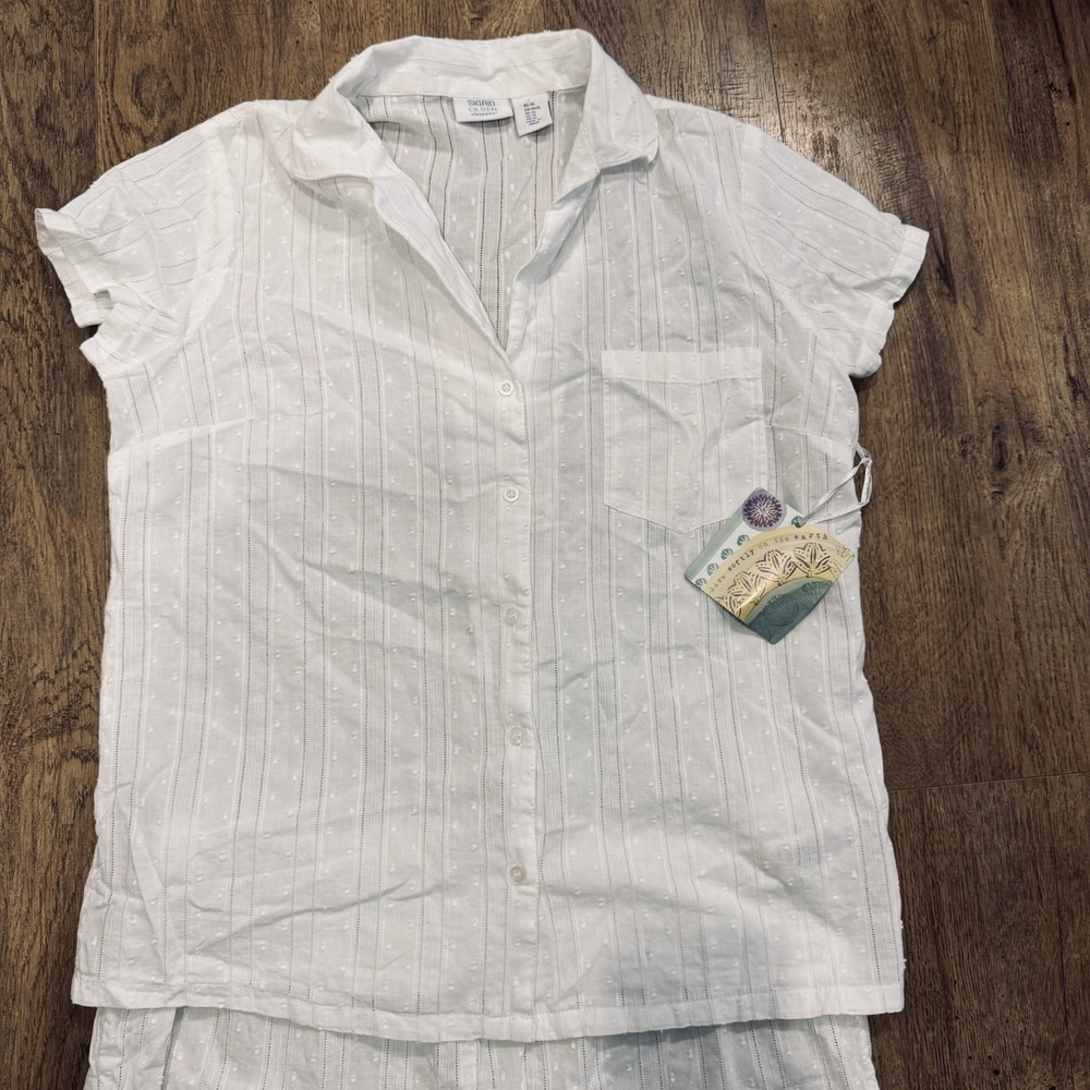 NWT SIGRID OLSEN 2 PC PAJAMA SET TOP & CROP PANTS WHITE Size Med Beachy - Picture 2 of 6